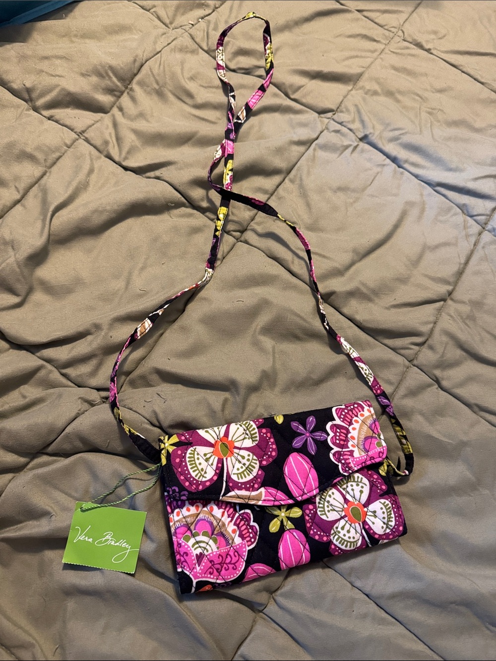 Vera Bradley Black Floral Crossbody with Pink & Yellow Accents